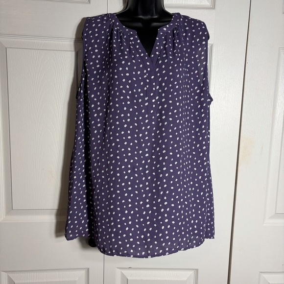 41 Hawthorne Tops - 41 Hawthorne Sleeveless Top Women 2X Purple White Polka Dot Flowy Split Neck
